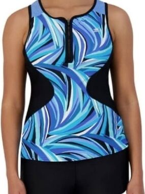 ZeroXposur Blue Abstract Zip-Front One-Piece Swim Top